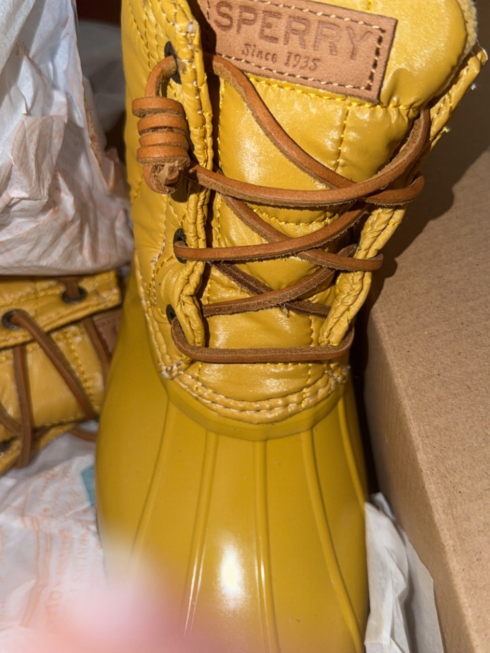 Sperry Yellow Lace-Up Duck Boots